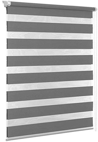 Aufun Doppelrollo Klemmfix ohne Bohren 80 x 150 cm (B x L) Klemmrollo Sonnenschutzrollo Fensterrollo mit Kettenzug für Fenster & Türen, Zebrarollo Seitenzugrollo Moderner Sichtschutz, Grau