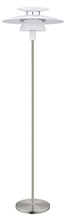 EGLO Stehlampe Brenda, 1 flammige Stehleuchte, Material: Stahl, Farbe: Nickel matt, weiß, Fassung: E27, inkl. Trittschalter