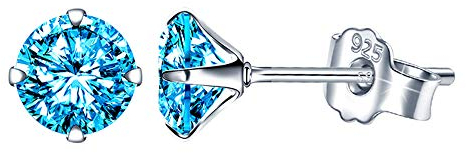 Yumilok Damen Ohrstecker 925 Sterling Silber Zirkonia Solitär blau Meerblau 6mm Gestüt Piercing Ohrringe Ohrschmuck für Mädchen