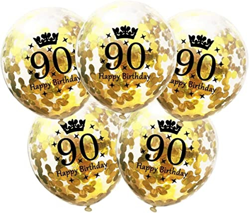 DIWULI Luftballons 90 Geburtstag - Set 5 Stück Gold Deko