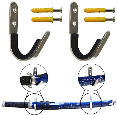 AUXPhome Schwertständer, 2 Haken, Wandhalterung, Filzschutz, klein, moderner Stil, hält die meisten Schwerter, Kampfsportgeräte