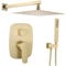 Delnet Concealed Shower Mixer Set 12 Inch Ceiling Mounted Rainfall Shower Head System with Handheld Spray Bathroom Brass Shower Faucet Set, Brushed Gold