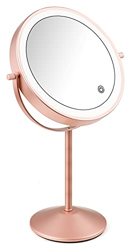 Micacorn Makeup Mirror - USB Rechargeable 7x Magnified Vanity LED Mirror with 360° Rotation, 3 Color Lighting Modes, Touch Screen Brightness Adjustable (Rose Gold)