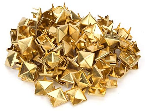 100 Stück 9mm Quadratische Nieten, Pyramidenförmiger Punknietbolzen, 4 Klauen Quadratische Nieten Kupfernieten für DIY-Dekoration(Gold)