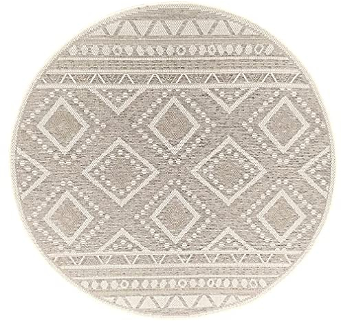 the carpet Calgary - robuster Teppich, Flachgewebe, modernes Design, ideal für Wohnzimmer, Esszimmer und Außenbereich, In- und Outdoor, Vintage-Optik, Boho-Style, Beige, 120 x 120 cm