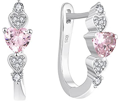 YL Creolen 925 Sterlingsilber mit Oktober Geburtsstein Rosa Zirkonia U Form Huggie Ohrringe für Damen