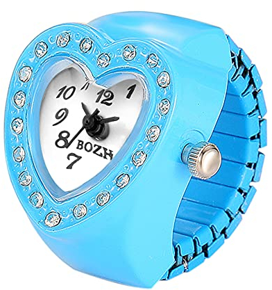 JewelryWe Damen Ringuhr Fingeruhr Analog Quarzuhr Elastisch Herz Ring Uhr Uhrenring für Mädchen Weiß Schwarz Blau