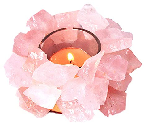 Photophore en cristal de quartz rose - Pierre brute - Bougeoir en cristal de quartz de guérison - Décoration d'intérieur - Pierre Reiki