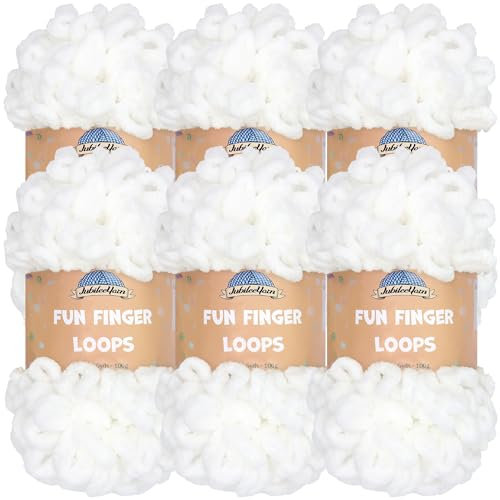 JubileeYarn Fun Finger Loops Yarn - Polyester Jumbo Weight Loop Yarn - 100g/Skein - White - 6 Skeins