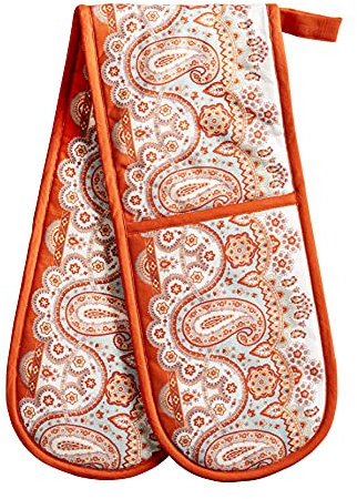 Maison d' Hermine Double Oven Mitts 100% Cotton 18 cm x 89 cm Double Oven Mitt Heat Resistant BBQ Cooking Gloves with Loop, Baking, Grilling, Home, Kitchen, Handling Hot Pans (Cachemire)