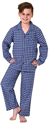 Pyjama à manches longues en flanelle pour garçon - Aspect à carreaux avec boutonnière - 222 501 15 851, bleu, 16 ans