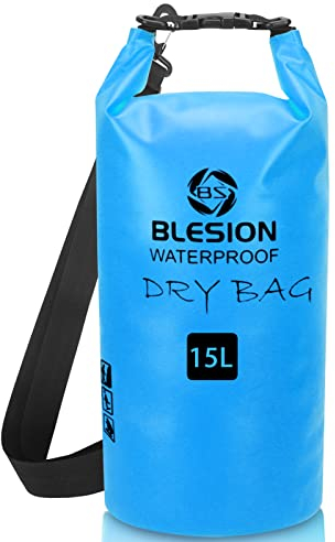 BLESION Sac Étanche, Sac Etanche avec Sangle Réglable, Dry Bag (5L/10L/15L/20L/30L) pour Kayak Bateau Canoeing Camping Piscine Rafting Pêche Voile Surf (Bleu, 30L)