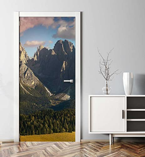 MyMaxxi - Tür bekleben mit Türtapete Türposter Türfolie Selbstklebend 90x200 Seiser ALM - Tür verschönern Türaufkleber Türklebefolie Berge Landschaft Wald grün