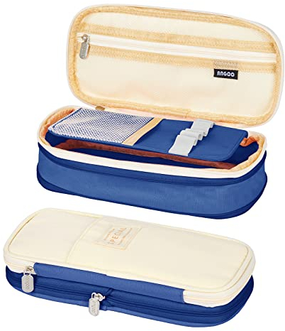 Coolzon Federmäppchen, erweiterbar, große Kapazität, Bleistifttasche, Schule, Schreibwaren, Organizer, Kosmetiktasche für Mädchen, Jungen, Studenten, Kinder, Erwachsene, Marineblau, Bag
