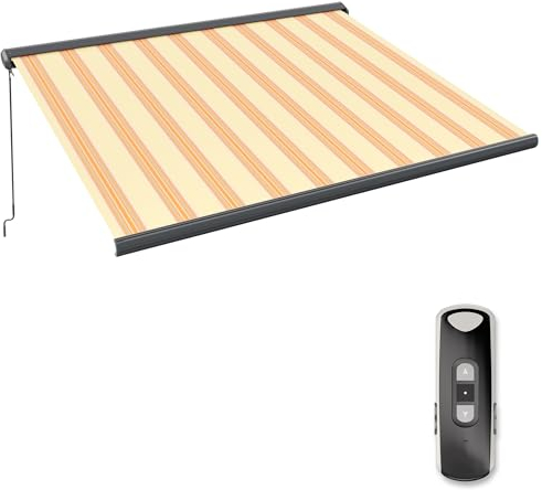 paramondo Markise Kassettenmarkise Curve 2000 Gelenkarmmarkise Balkon Terrasse Sichtschutz, mit jarolift Funkmotor & Funkhandsender, 345 x 300 cm, Gestell Anthrazit, Stoff Multi Sand-Orange