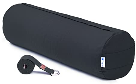 Yogan Yoga Bolster | Buchweizenschalen | Bio-Baumwolle | abnehmbarer und waschbarer Bezug (anthrazit)