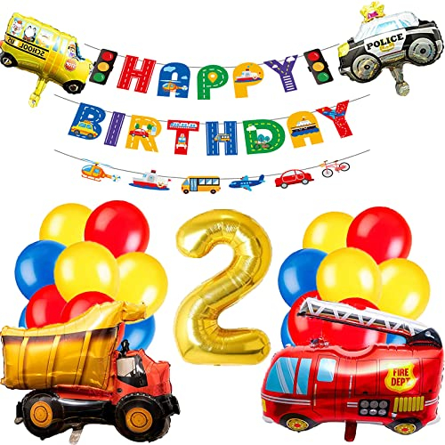 MAMELI Auto Geburtstag Deko,Geburtstagsdeko Jungen 2 Jahre,Deko 2. Geburtstag Junge,Geburtstagsdeko Auto-Groß Folienballon Auto,Happy Birthday Banner Birthday Decorations für Kinder Baby Junge Party