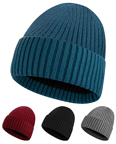 KELOYI Wintermütze Herren Beanie Damen Mütze Winter Warme Blau Strickmütze Männer Herrenmütze Mützen Maenner Jersey Strick Laufmützen Strickmützen Dünn Dunkelblau