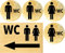 Clever Pool Aufkleber WC Toiletten Set Damen + Herren Schild – wetterfest - Toilettenschild – Türschild – Folienschild – D = 148 mm, Hinweisschilder Holz rustikal (2 WC Herren+Damen+Pfeil links Holz)