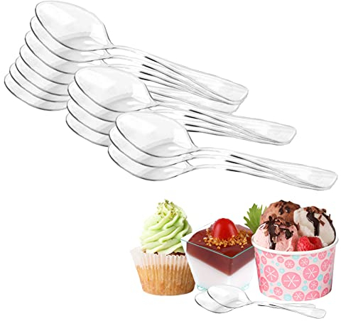 YINVA Plastiklöffel, 200 Stück Plastiklöffel Klein (3.74 Zoll /9.5cm) Dessertlöffel Plastik Wiederverwendbare Mini Plastic Spoons Dessertlöffel für Dessert Pudding Mousse Party