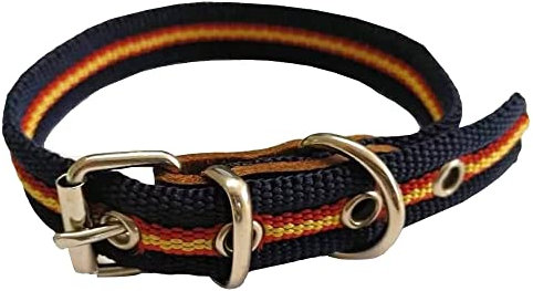 Collar de Perro Bandera de España de algodón Azul 40 cms | Collar Liso para Perro | Collar de algodón. Resistente a tirones y climatología. Collar Azul Rojo y Amarillo.
