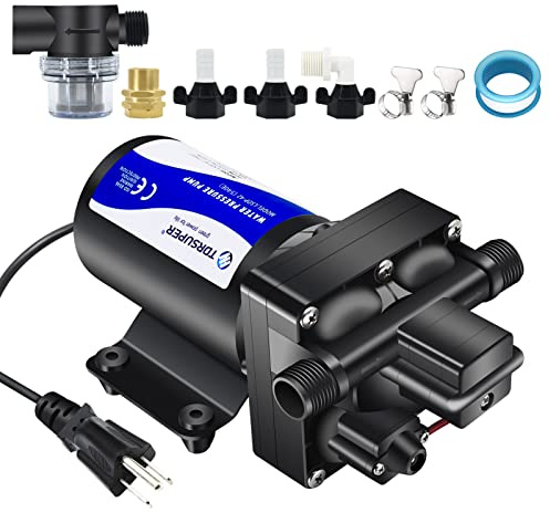 Tdrsuper Water Pressure Pump, 110V AC Water Diaphragm Pump, 5.5 GPM 75 PSI with Power Plug, RV Self Priming Water Pump for Home Kitchen Bathroom RV Marine Yacht,