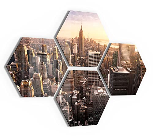 DEQORI Glasbilder Echtglas | Motiv New York City Skyline | sechseckig 4-teilig 100x69 cm | große XXL Deko | Wandbilder für Wohnzimmer, Schlafzimmer, Flur & Küche | moderne Wanddeko