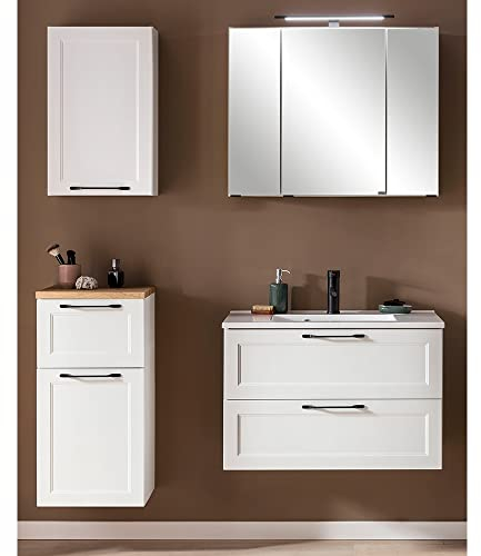 Lomadox Bad-Set Badezimmermöbel, mit 80 cm Waschtisch Spiegelschrank Hängeschrank Badschrank in weiß, B/H/T ca. 140/200/47 cm