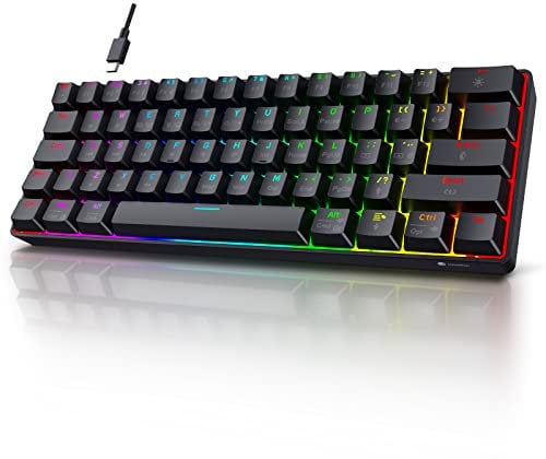 KOORUI Gaming Keyboards, 60% Mechanical Keyboard 26 RGB Backlit Wired UK Layout 61 Keys with Blue Switch Keyboards for Windows MacOS Linux