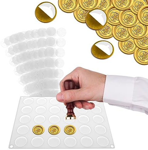 Lusofie Silikon Wachssiegelmatte Wachssiegelform mit 30 Mulden und 160 Stück Klebepunkten Doppelseitiges Wachssiegelset für Wachssiegelaufkleber DIY Handwerk
