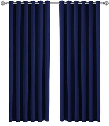 Imperial Rooms Blackout Curtains for Living Room - Eyelet Navy Bedroom Curtains 46x54 Inch Drop Window Treatments Super Soft Thermal Black Out Curtain Pair Panels with Two Tie Backs