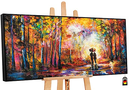 YS-Art XXL Abstrakt Acryl Gemälde auf Leinwand mit Rahmen Romance handgemalte Wandbilder Wohnzimmer modern Wohndekor Liebespaar Bilder echte Kunst 160x80 cm