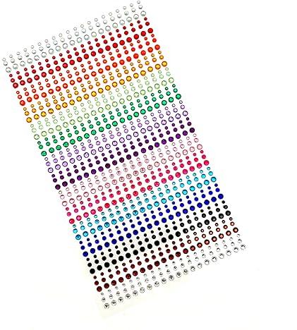 JZK 900 Stück bunte Strass-Aufkleber, 3 mm, 4 mm, 5 mm, selbstklebend, runde Edelstein-Aufkleber, Diamant-Aufkleber für Gesicht, Nägel, Make-up für Kinder, DIY, Basteln, Dekoration