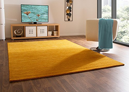 Steffensmeier Gabbeh Teppich Nomade | Wolle (Schurwolle), Gelb, Größe: 65x135 cm Kurzflor Teppich für Wohnzimmer, Flur, Ethno Look