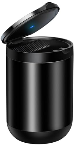 NETHIX Auto Rauchfreien Aschenbecher für Volkswagen VW Taigo Touran Tiguan CC Beetle Passat Jetta B6 B7 B8 Auto Aschenbecher Fahrzeug Aschenbecher Mit Licht Mit Deckel,Black