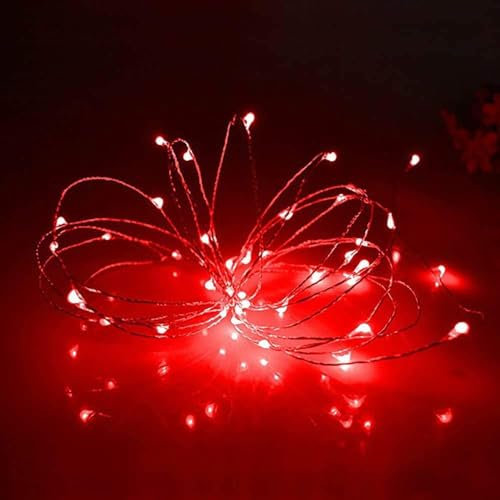 Annefly Filo di luci a 20 LED, funzionamento a batteria, 2 m, filo argentato con timer, per camera da letto, barattoli, Natale, matrimoni, feste, festival, interni ed esterni, campeggio (rosso, 2 m, 1