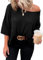 Cuptacc Top Damen 2024 Mode Loose Fit Rundhals Pullover Damen Herbst 3/4 Ärmel T-Shirt Damen Schwarz Groß L 42-44