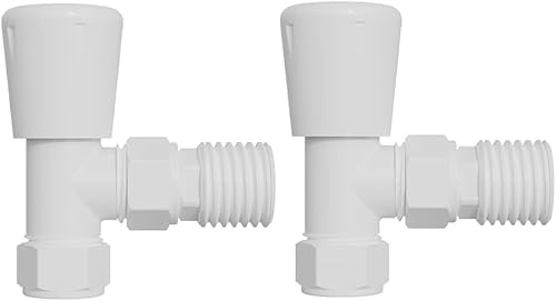 Warmehaus Angled Towel Radiator Valves Round White Pair | for Towel Rail Radiator, Solid Brass, 15mm Inlet