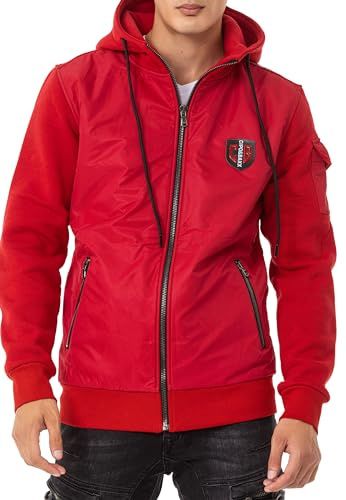 Cipo & Baxx Herren Sweatjacke Hoodie CL552 Rot – Stylischer Pullover im Modernen Casual Streetwear Stil mit Reißverschluss & Kapuze für Alltag Freizeit & Party - CL552 Rot M