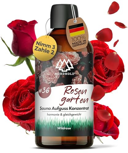 NORDHOLZ® Saunaaufguss [54 Sorten 15ml, 100ml, 250ml] - Sauna Aufgussmittel für intensive & erholsame - Sauna Zubehör (#36 Rosengarten, 100ml)