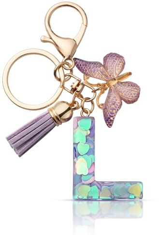 CHUQING Schlüsselanhänger Mit Buchstabe Für Mädchen - Anfangsbuchstaben Geschenk Für Frauen Mit Schmetterling, Lila