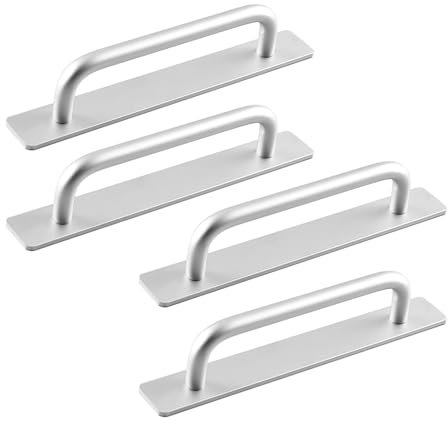 XMNIVATE 4 Cabinet Door Handles, Refrigerator Door Handles, Self-Adhesive Door Pull and Push Door Handles, Sticky Handles, Self-Adhesive Handles, Self-Adhesive Drawer Handles (Silver)