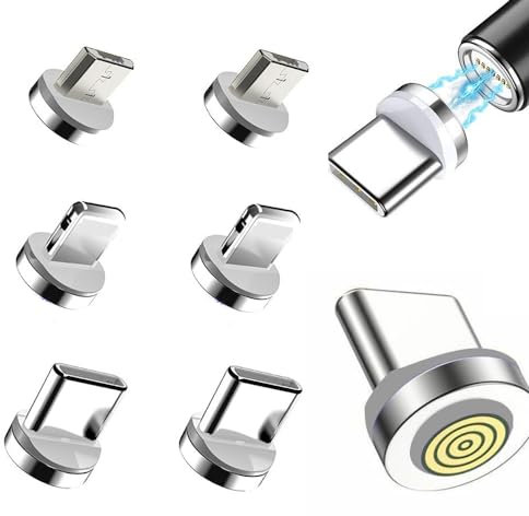 ThtRht Paquete de 6 puntas de cable de carga magnéticas, conector adaptador redondo de repuesto para iPhone, micro USB tipo C, cámara Android, 7 pines, toma táctil, transferencia de datos, cable de