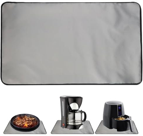 Gsrhzd Heat Resistant Mat, Heat Proof Mat, 45.5 * 38cm Waterproof Fireproof Heat Proof Mat for Air Fryer Microwave Coffee Maker BBQ Grill, Foldable Silicone Fireproof Mat for Kitchen Worktop(Silver)