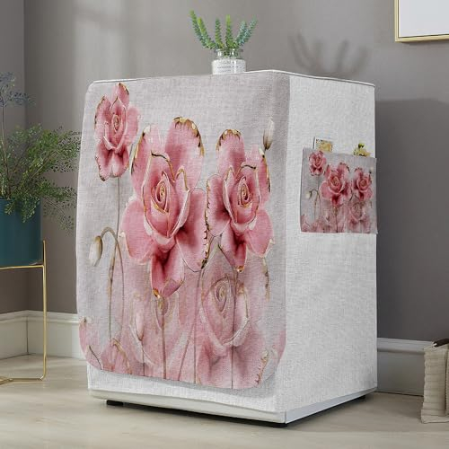 Highdi 3D Funda de Lavadora Cubierta Exterior,Adapta a la Mayoría de Lavadoras y Secadoras de Carga Frontal Protector Solar a Prueba de Polvo (Flor Rosa 2,M Capacidad 8~10KG)