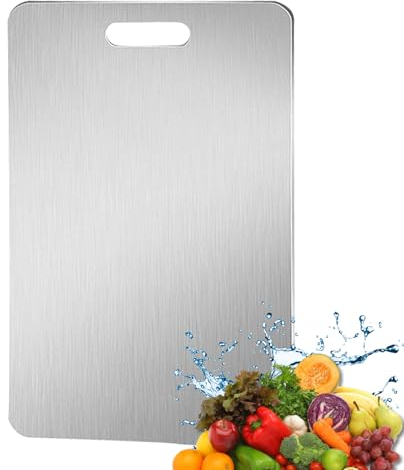 Torytoe Titan Schneidebrett, Edelstahl Titanium Cutting Board Doppelseitiges Lebensmittel Steel Chopping Board Küchenbrett Kratzfest Schneidebrett für Fleisch, Obst, Gemüse, (34x23cm)