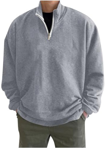 Mens 1/4 Zip Sweatshirt UK, Casual Loose Hoodless Fleece Pullover Hoodie Lightweight Plain Stand Collar Sweater Jumper Solid Color Warm Jumpers Golf Sweater Work Wear Office Daily
