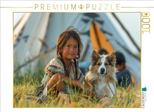 CALVENDO Puzzle Spielgefährten - Indianisches Kind und Hund | 1000 Teile Lege-Größe 64 x 48 cm Foto-Puzzle für glückliche Stunden