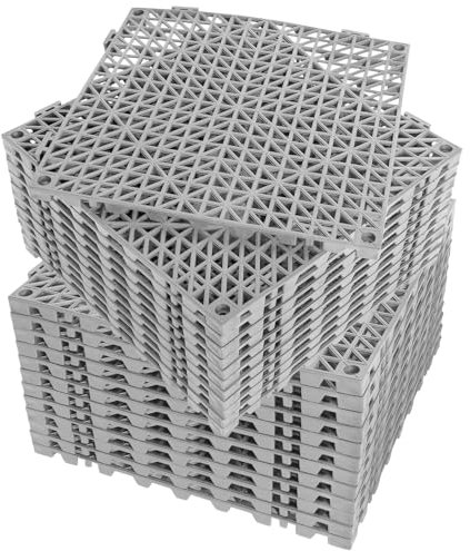 Erweicet Lot de 12 dalles de sol en caoutchouc emboîtables - Gris - Anti-fatigue - Drainage - Antidérapant