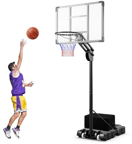 COSTWAY Canestro da Basket da Esterno per Adulti Professionale, Canestro da Basket Portatile e Regolabile 149-305 cm con Tabella Indistruttibile, 2 Ruote, Base Riempibile e Sacchetto di Pesi